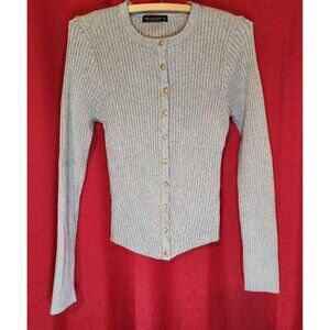 Women's Sweater Button Up Cable Knit Grey Size Medium